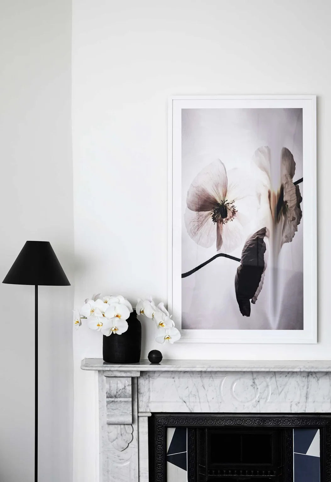 Hold Tight by DANIELLEX, floral artwork above a fireplace