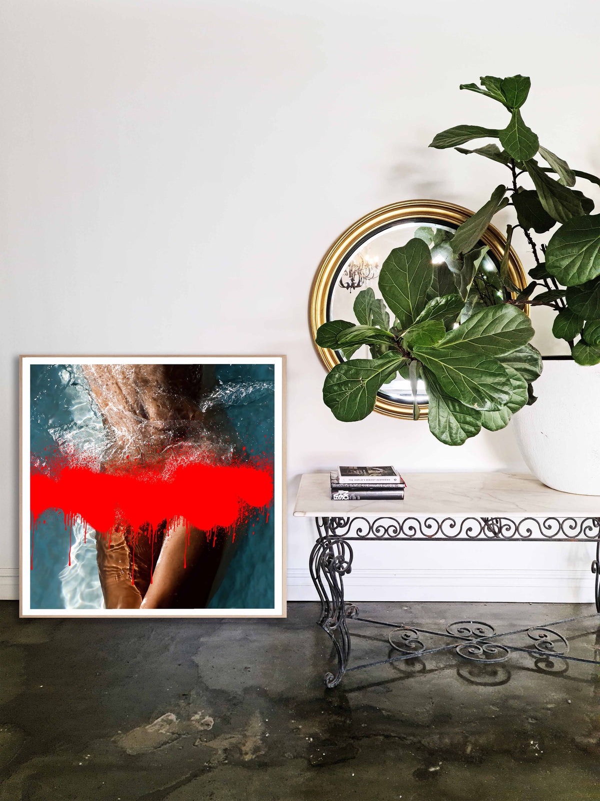 Fire and Ice by DANIELLEX, red lips artwork in a bathroom
